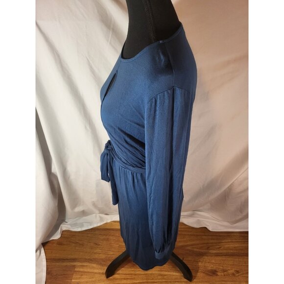 Amour Vert Teal Blue Modal Size XS Keyhole Long Sleeve Dress - Picture 4 of 7